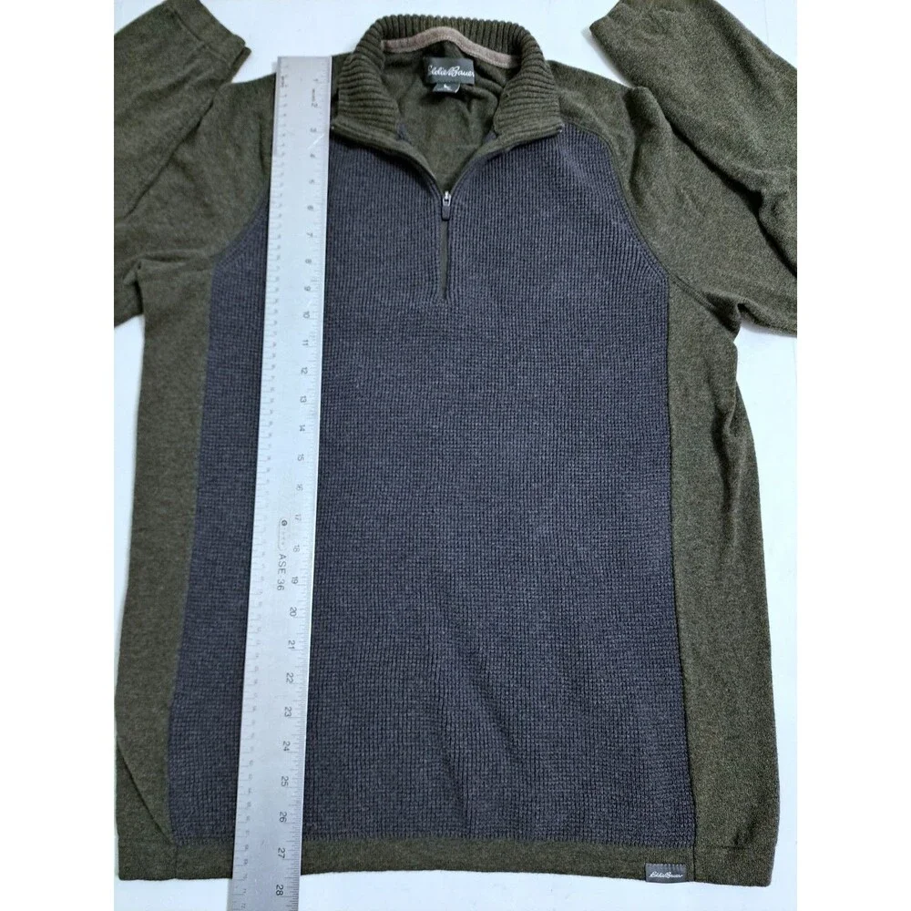 Eddie Bauer Merino Wool Blend Zip Pullover Knit Sweater Men's Medium Green Gray